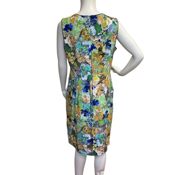 Land’s End Floral Sleeveless Sheath Dress Keyhole Neckline Pockets Sz 12 - Picture 3 of 15